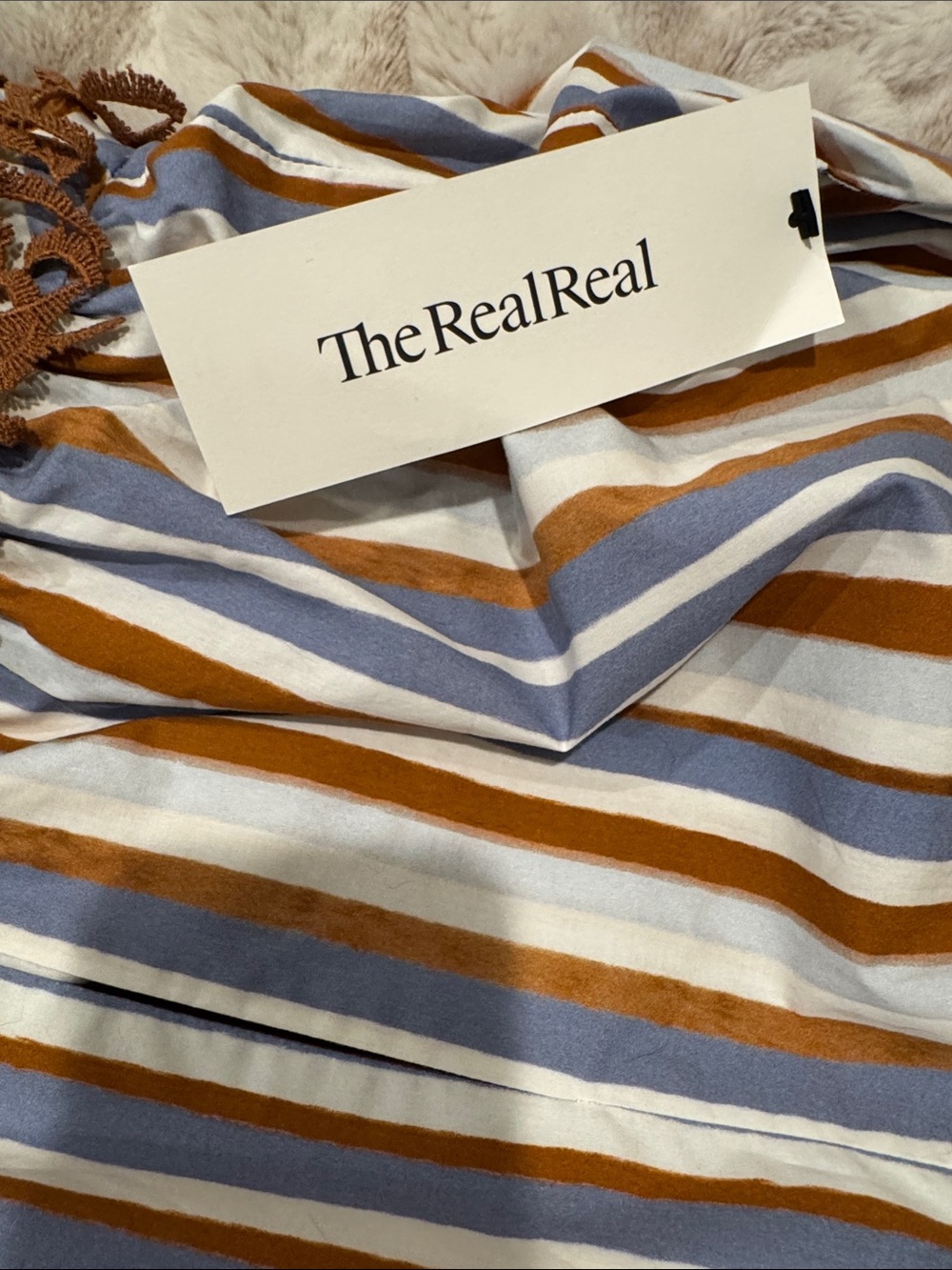 $1.300 Silvia Tcherassi Sleeveless Striped Midi Dress in Blue & Tan - Picture 14 of 16
